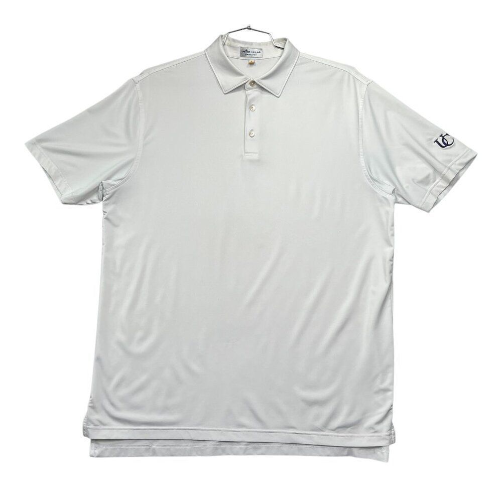 Peter Millar Golf Polo Men Large White Purple UC Embroiderd Performance Stretch